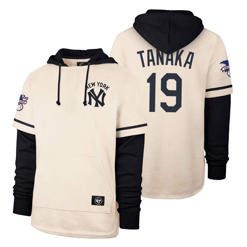Men New York Yankees #19 Tanaka Cream 2021 Pullover Hoodie MLB Jersey
